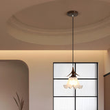 Modern Flower White Glass Brown Bedroom Pendant Light Image - 11