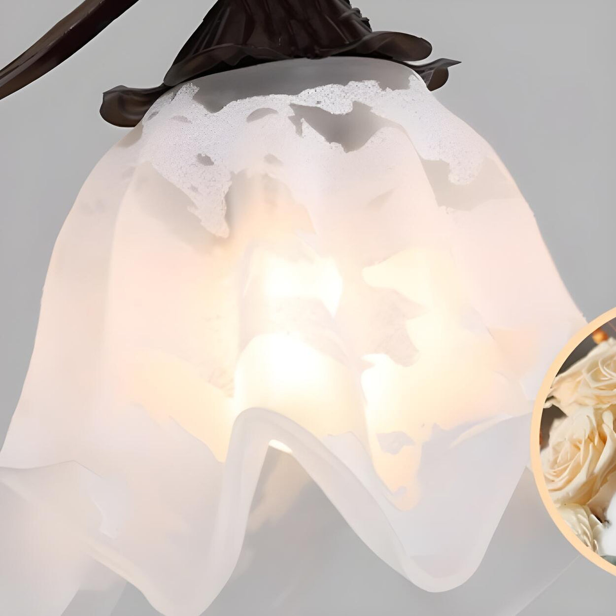 Modern Flower White Glass Brown Bedroom Pendant Light Image - 7