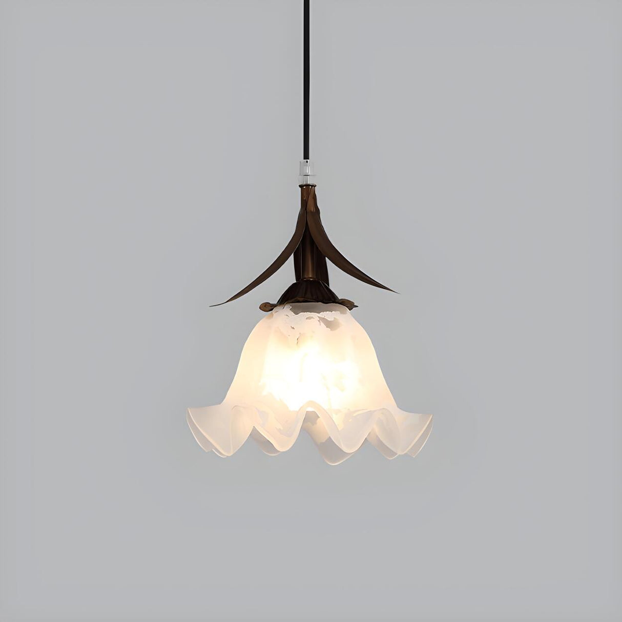 Modern Flower White Glass Brown Bedroom Pendant Light Image - 8