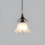 Modern Flower White Glass Brown Bedroom Pendant Light Image - 8