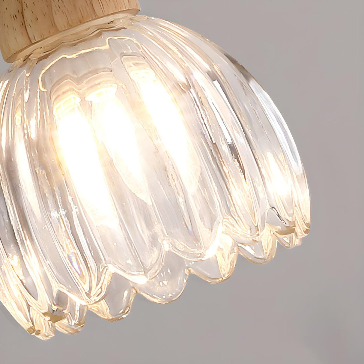 Modern Flower Wood Clear Glass Pendant Lights Image - 12