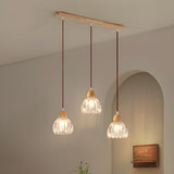 Modern Flower Wood Clear Glass Pendant Lights Image - 3