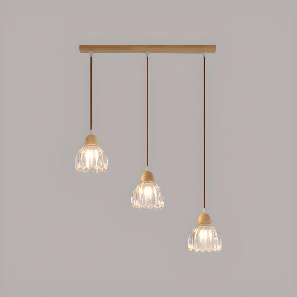 Modern Flower Wood Clear Glass Pendant Lights Image - 8