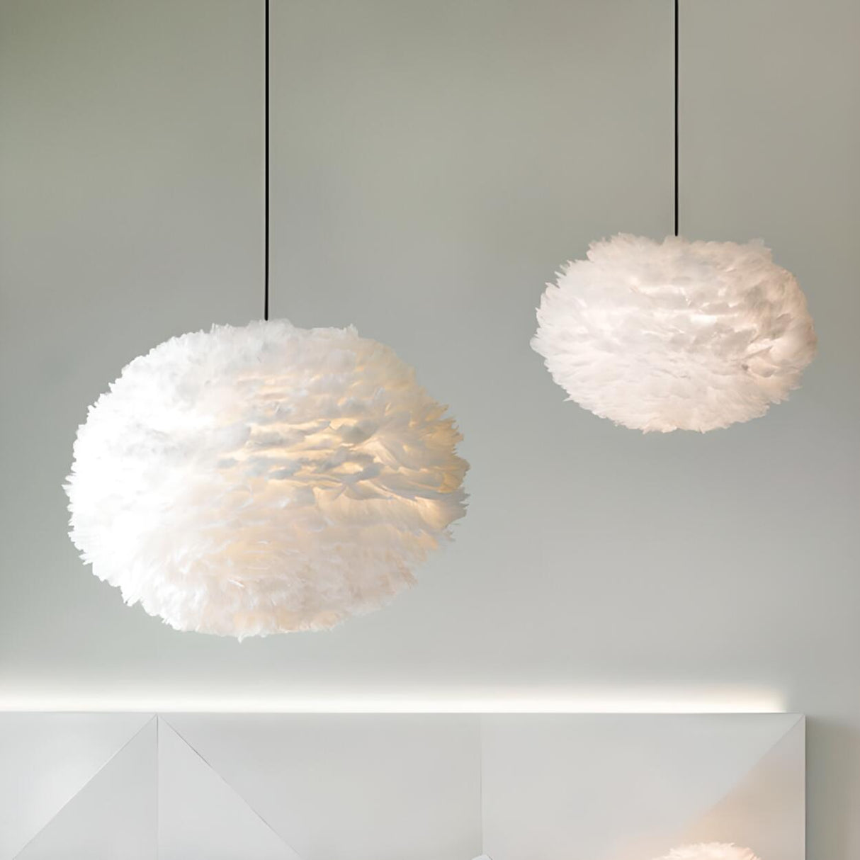 Modern Fluffy Feather Pendant Light Flexible Length Image - 4