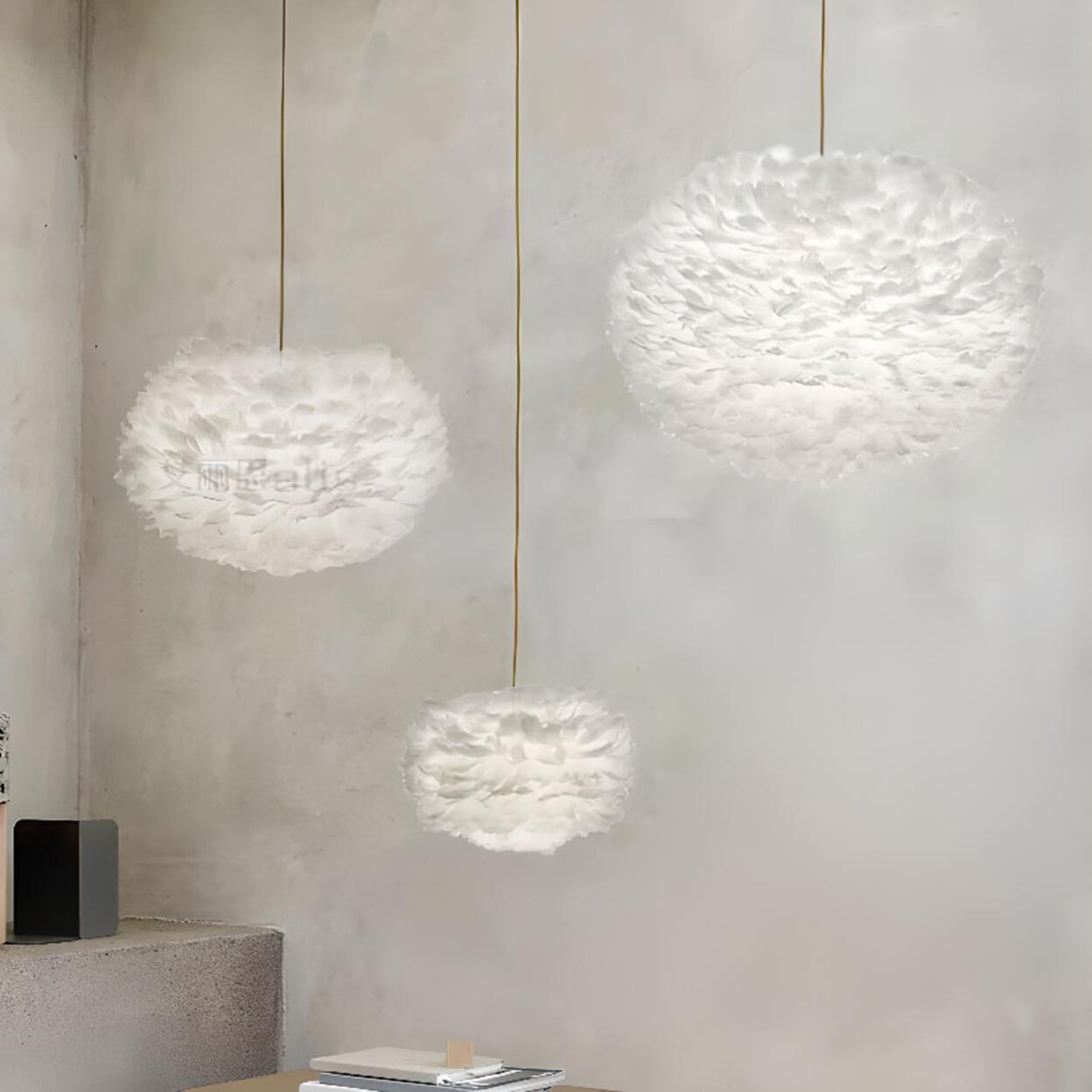 Modern Fluffy Feather Pendant Light Flexible Length Image - 5