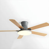 Modern Flush 5 Blade Solid Wood Ceiling Fan with Light Image - 10