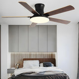 Modern Flush 5 Blade Solid Wood Ceiling Fan with Light Image - 12