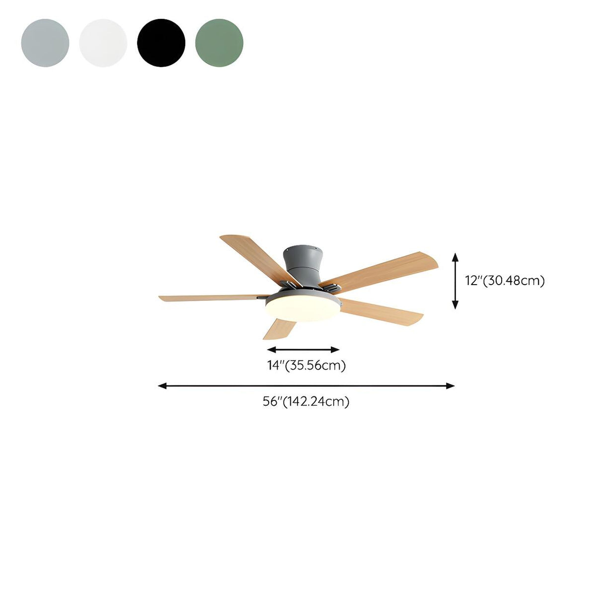 Modern Flush 5 Blade Solid Wood Ceiling Fan with Light Image - 14