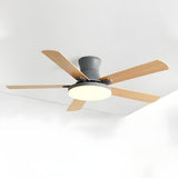 Modern Flush 5 Blade Solid Wood Ceiling Fan with Light Image - 2