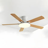 Modern Flush 5 Blade Solid Wood Ceiling Fan with Light Image - 3