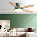 Modern Flush 5 Blade Solid Wood Ceiling Fan with Light Image - 4