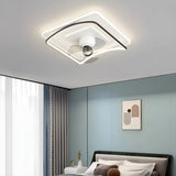 Modern Flush Geometric Bedroom Ceiling Fan with Light Image - 12