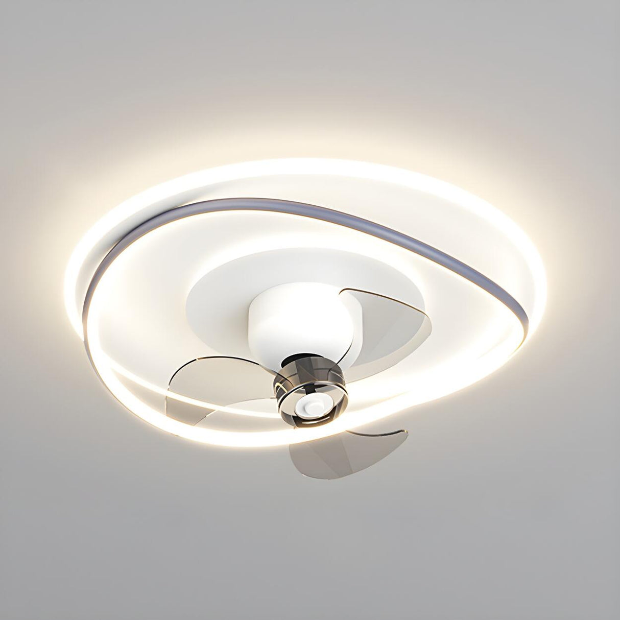 Modern Flush Geometric Bedroom Ceiling Fan with Light Image - 16