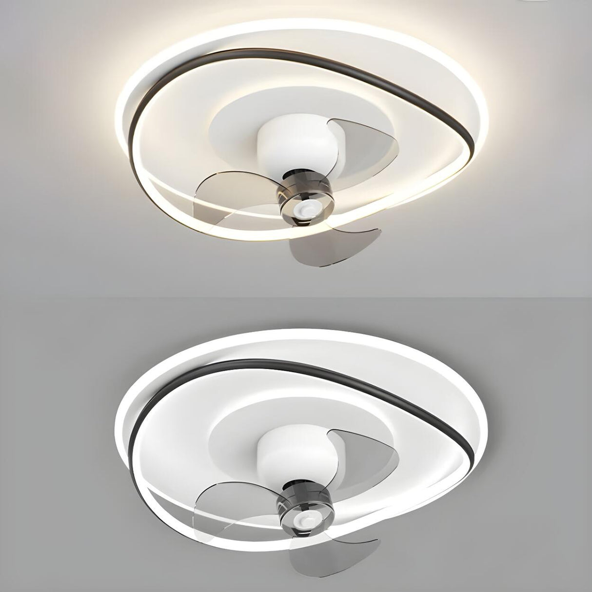 Modern Flush Geometric Bedroom Ceiling Fan with Light Image - 7