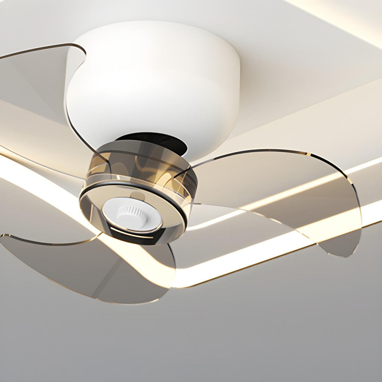 Modern Flush Geometric Bedroom Ceiling Fan with Light Image - 8