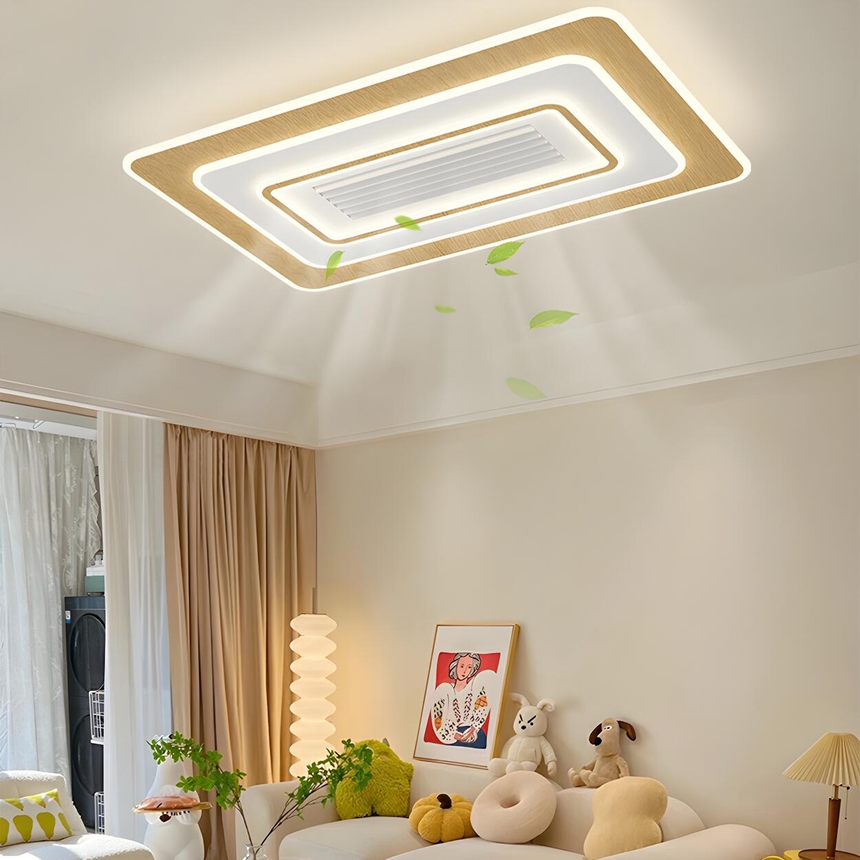 Modern Flush Geometric Bladeless Ceiling Fan with Light Image - 1