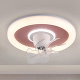 Modern Flush Mount Metal Round Ceiling Fan with Light Image - 2