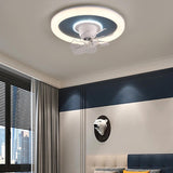 Modern Flush Mount Metal Round Ceiling Fan with Light Image - 5