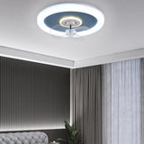 Modern Flush Mount Metal Round Ceiling Fan with Light Image - 6