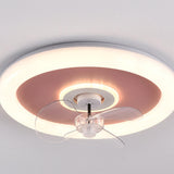 Modern Flush Mount Metal Round Ceiling Fan with Light Image - 7