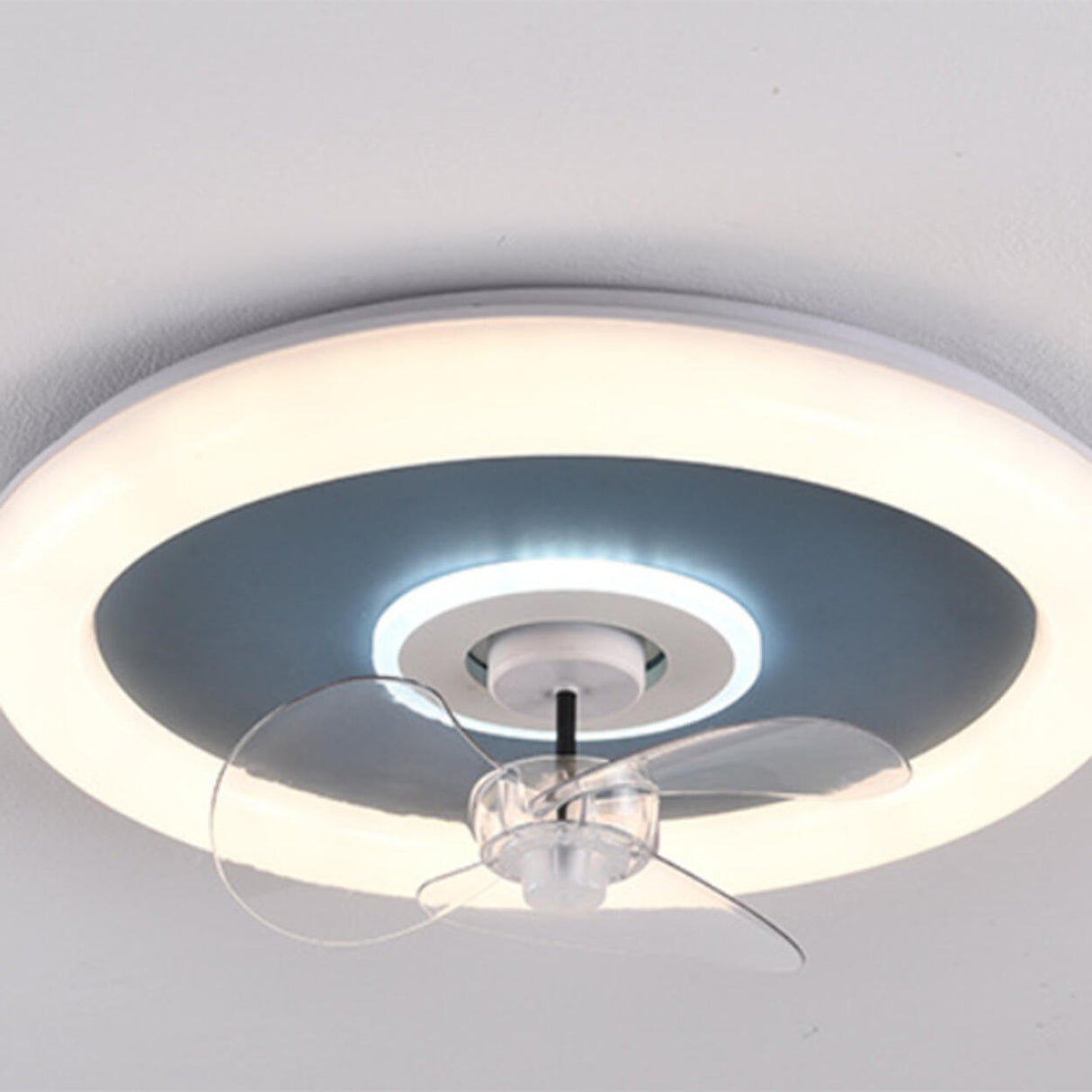 Modern Flush Mount Metal Round Ceiling Fan with Light Image - 8