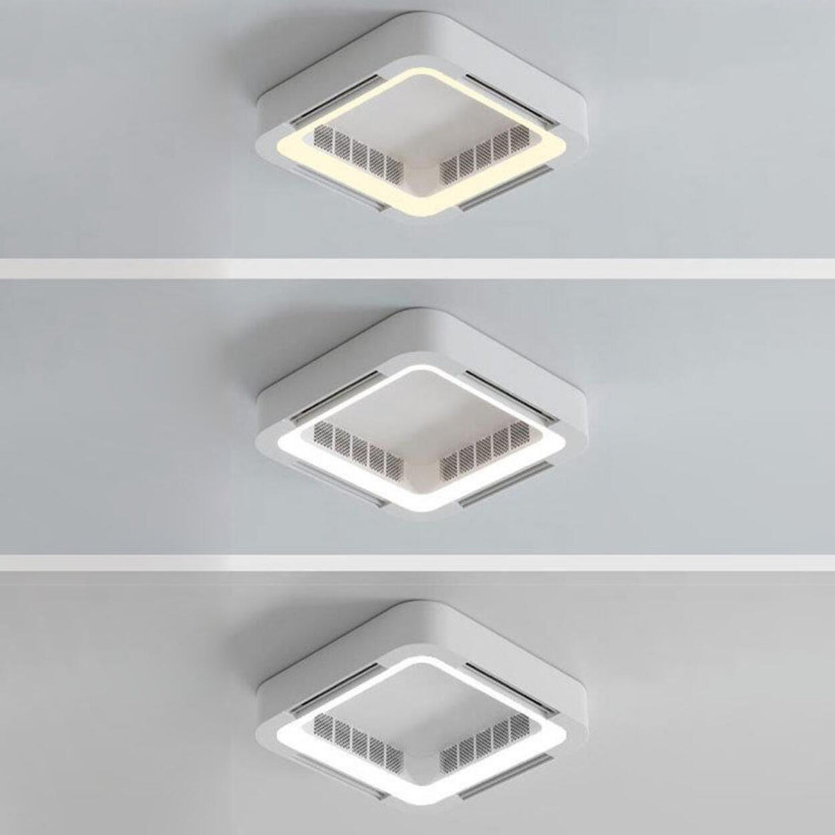 Modern Flush Mount Metal Square Ceiling Fan with Light Image - 10