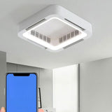 Modern Flush Mount Metal Square Ceiling Fan with Light Image - 17