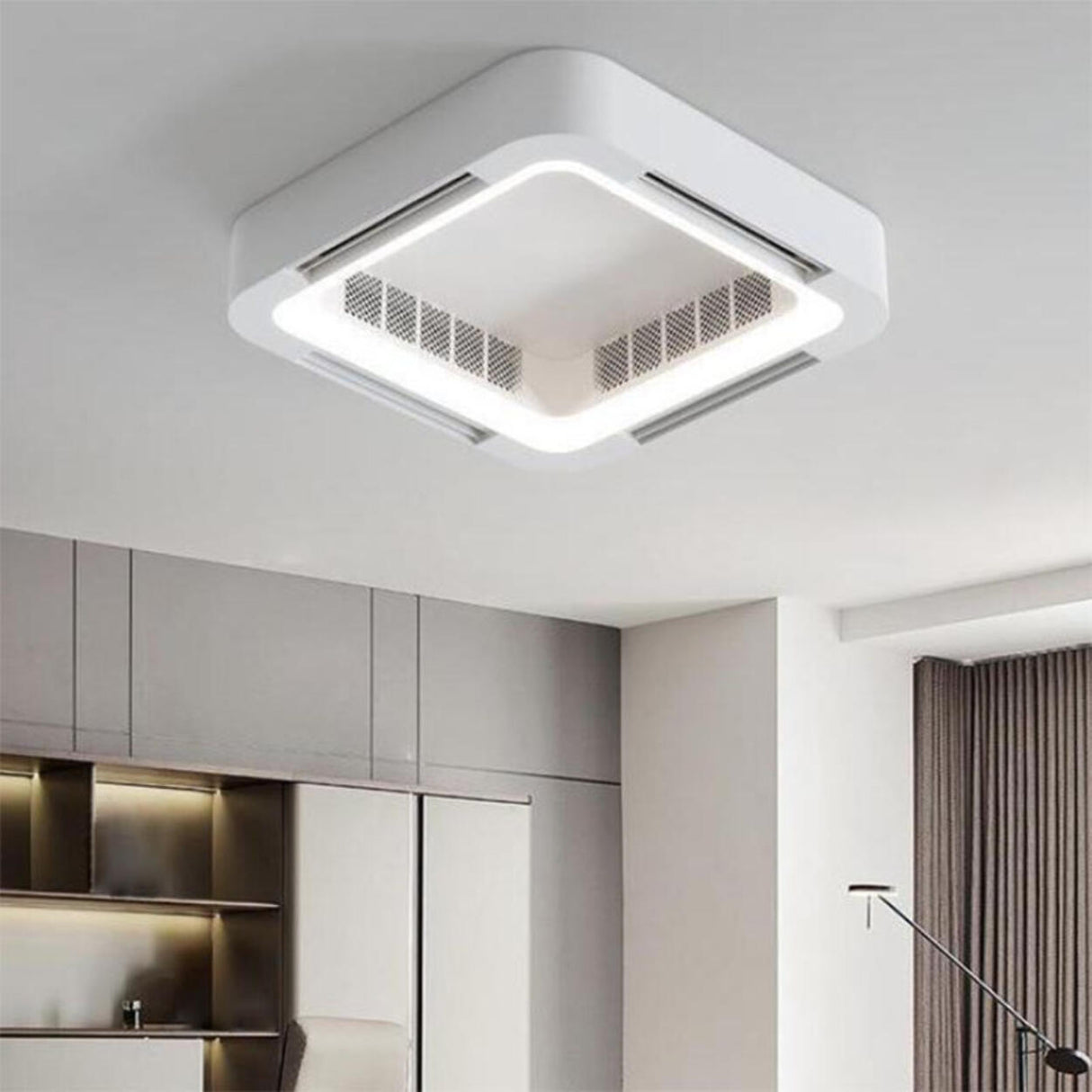 Modern Flush Mount Metal Square Ceiling Fan with Light Image - 2