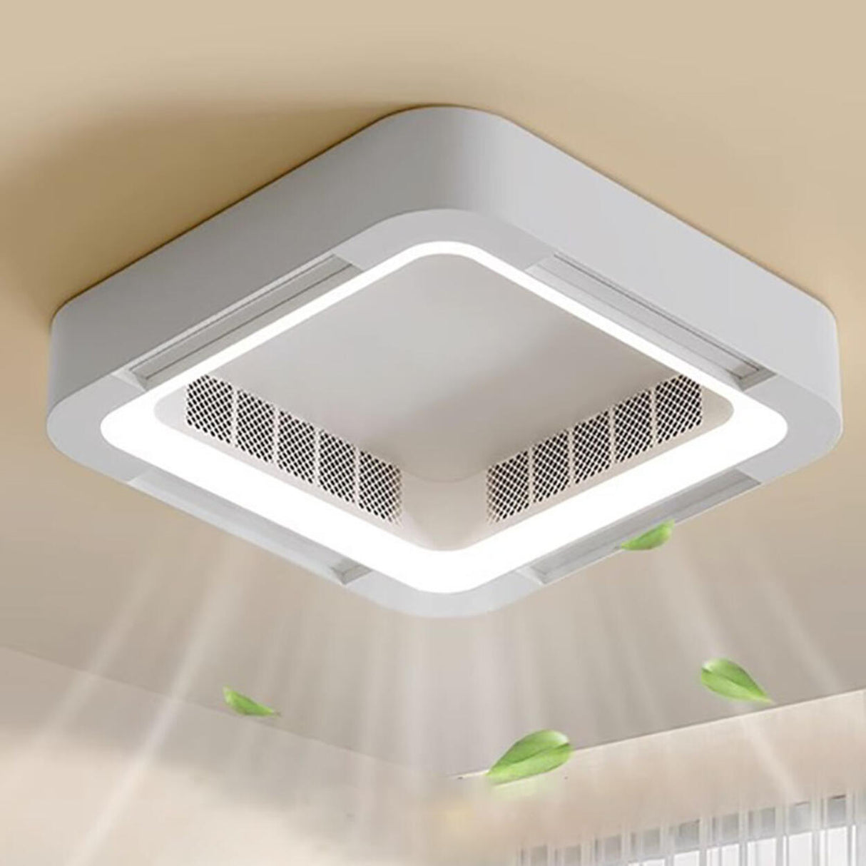 Modern Flush Mount Metal Square Ceiling Fan with Light Image - 20