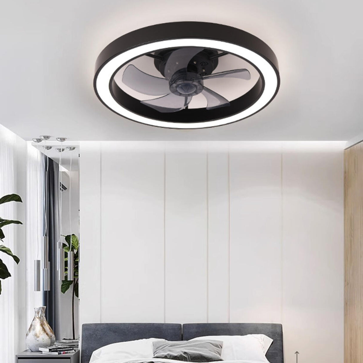 Modern Flush Mount Minimalist Round Ceiling Fan Light Image - 2