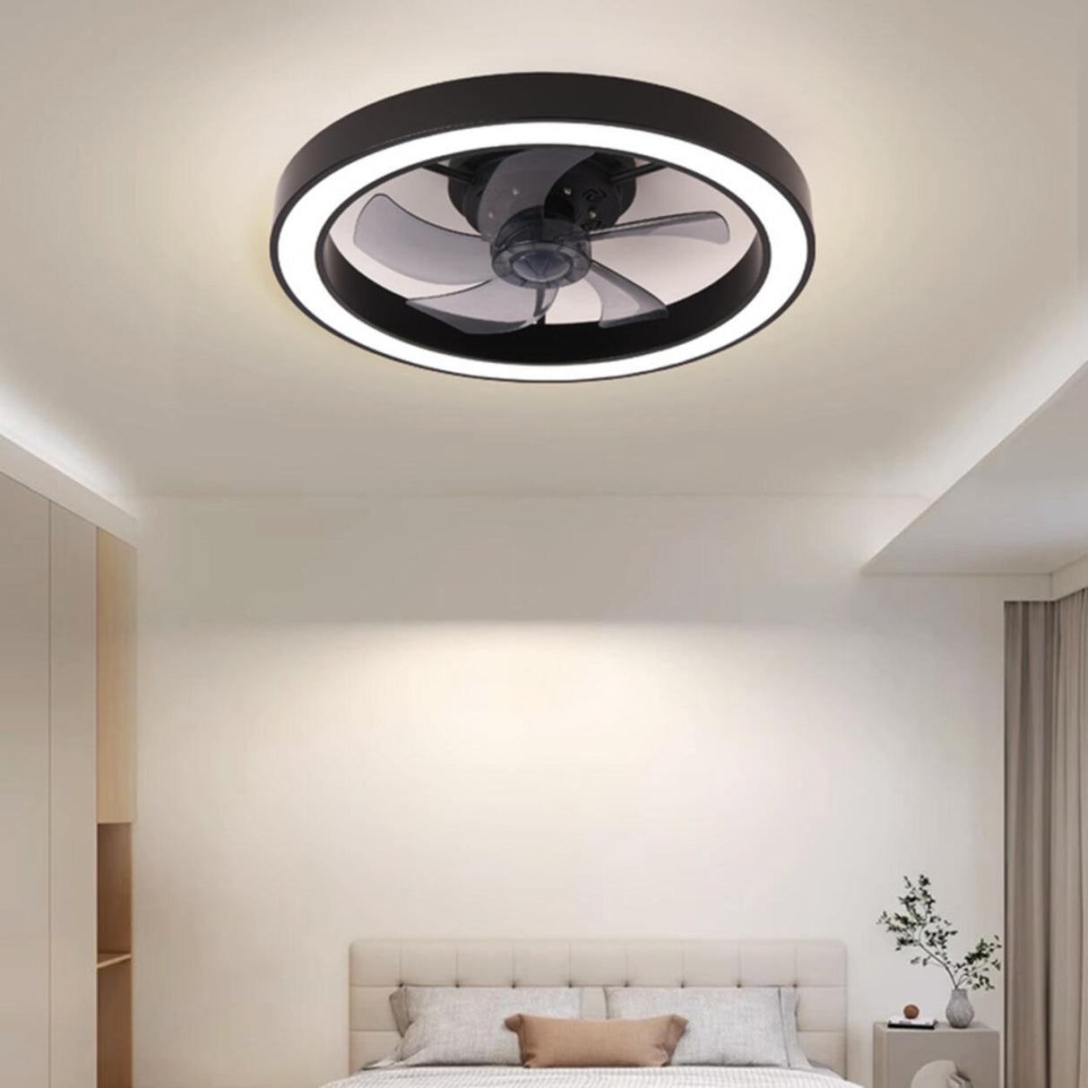 Modern Flush Mount Minimalist Round Ceiling Fan Light Image - 3