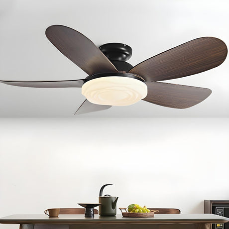 Modern Flush Mount Remote Wood Ceiling Fan with Light Image - 1