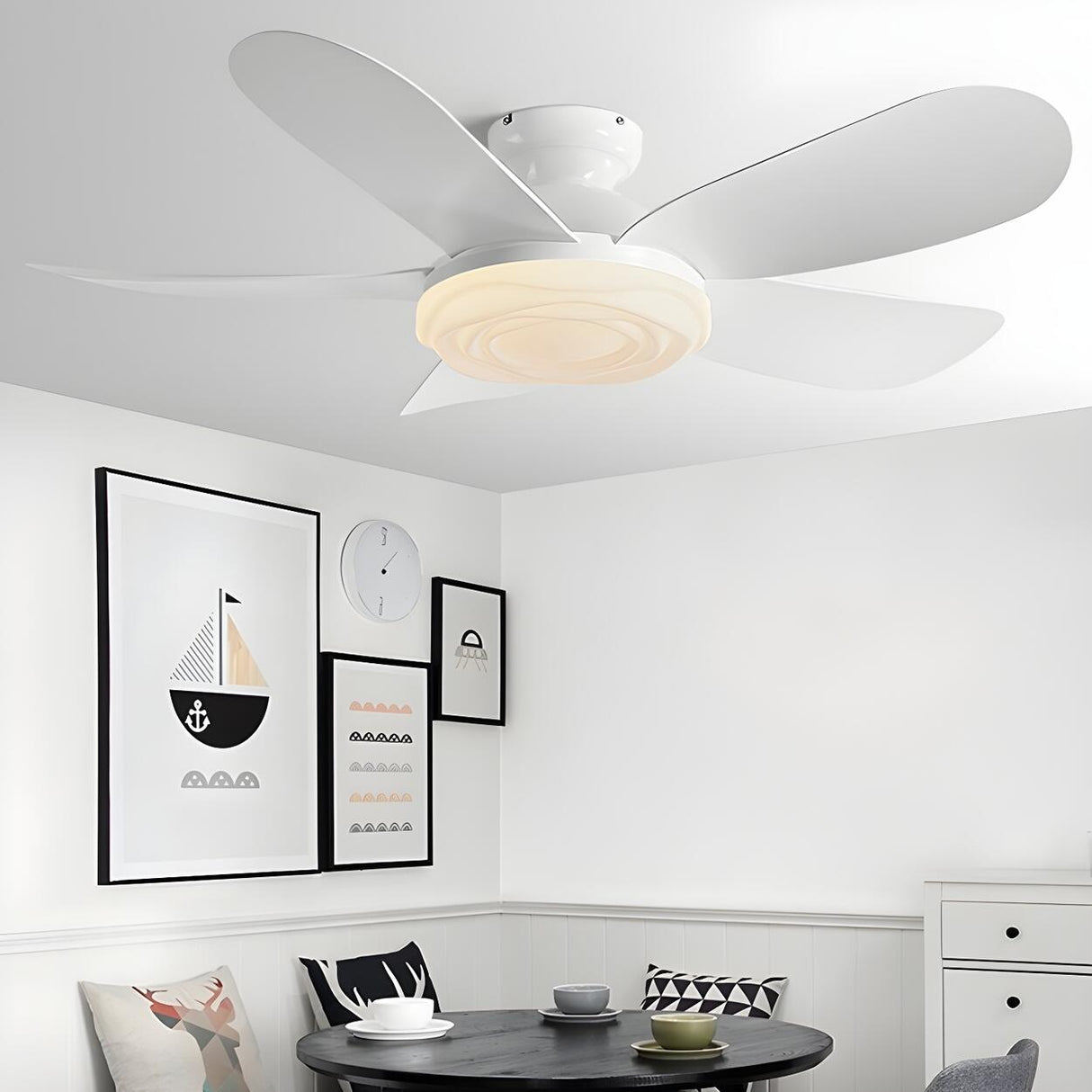 Modern Flush Mount Remote Wood Ceiling Fan with Light Image - 16