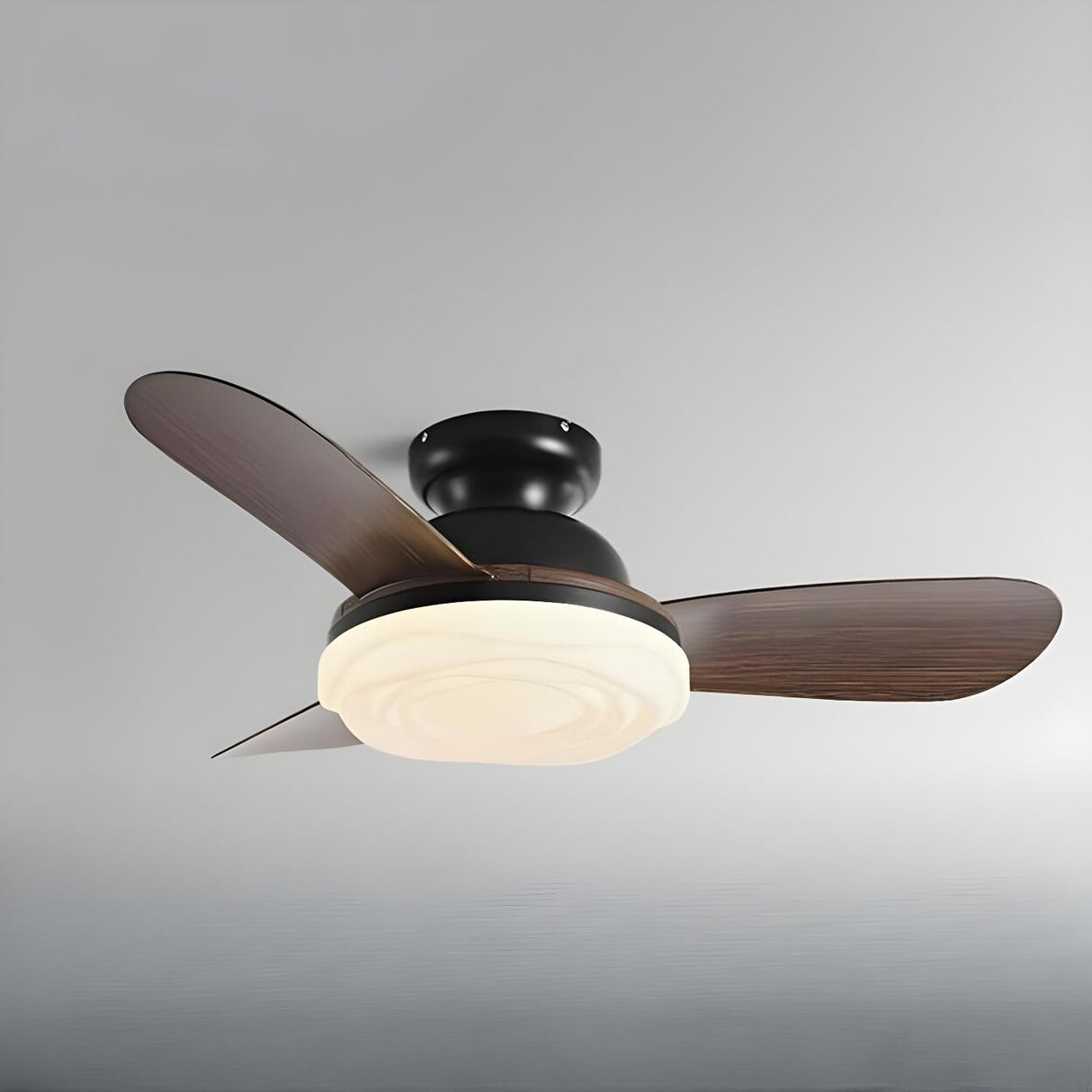 Modern Flush Mount Remote Wood Ceiling Fan with Light Image - 2