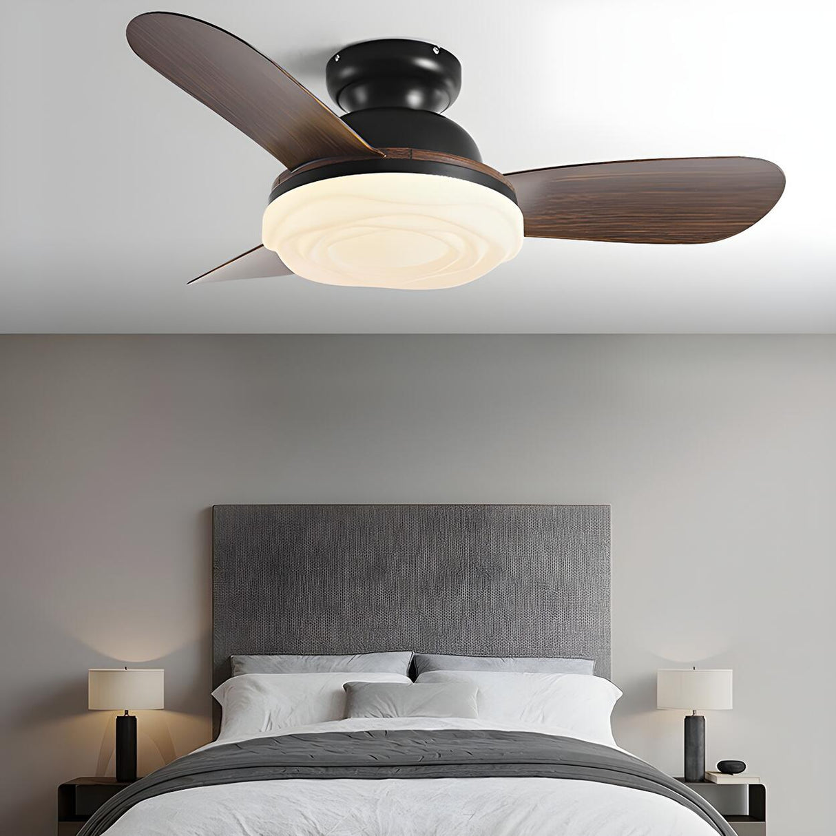 Modern Flush Mount Remote Wood Ceiling Fan with Light Image - 6