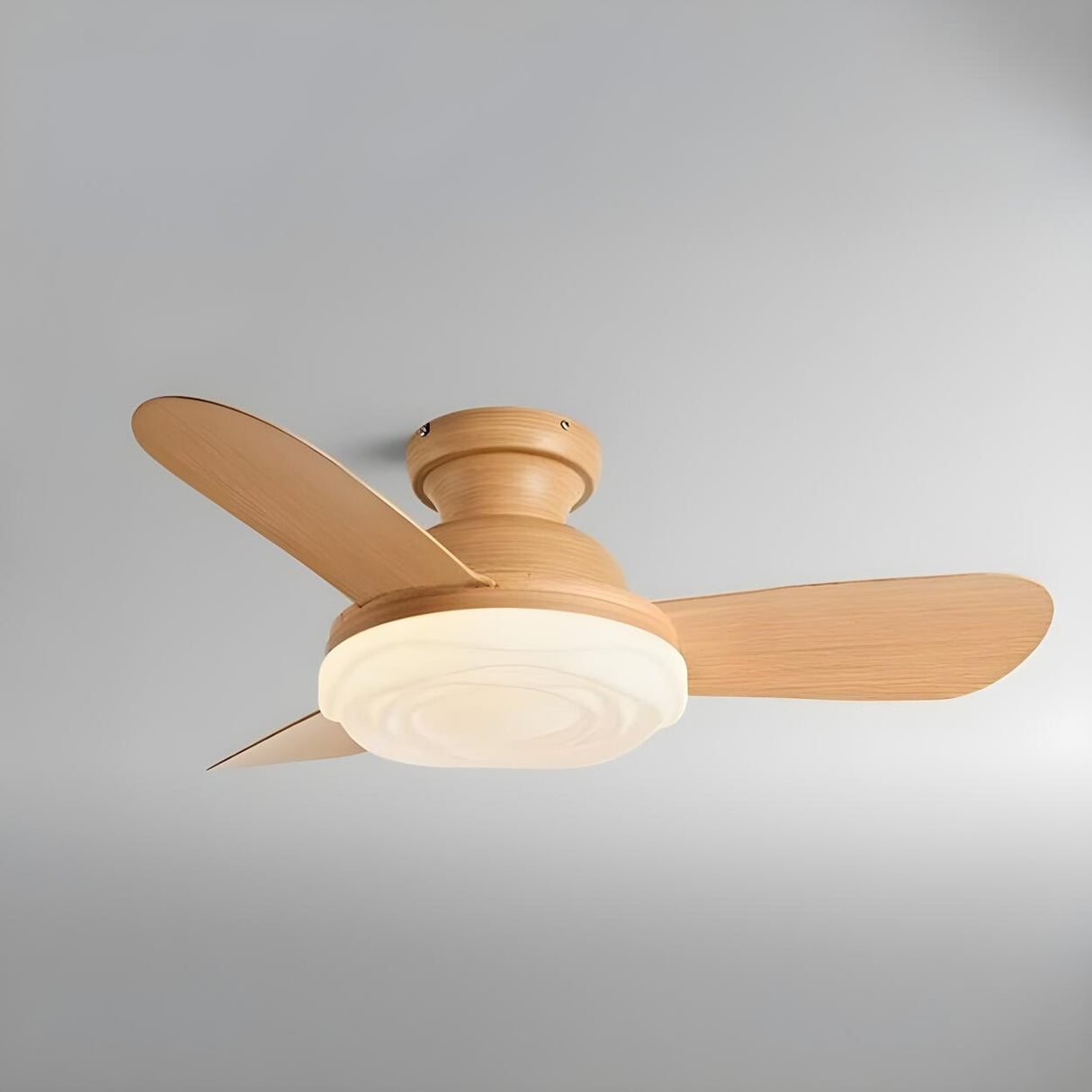 Modern Flush Mount Remote Wood Ceiling Fan with Light Image - 7