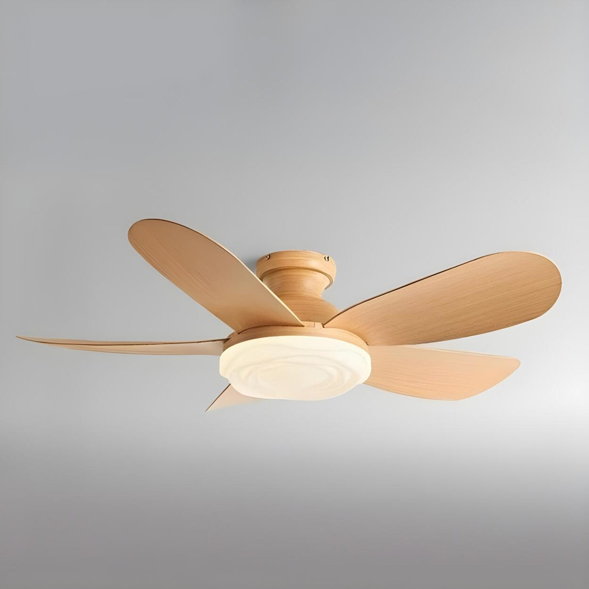 Modern Flush Mount Remote Wood Ceiling Fan with Light Image - 9