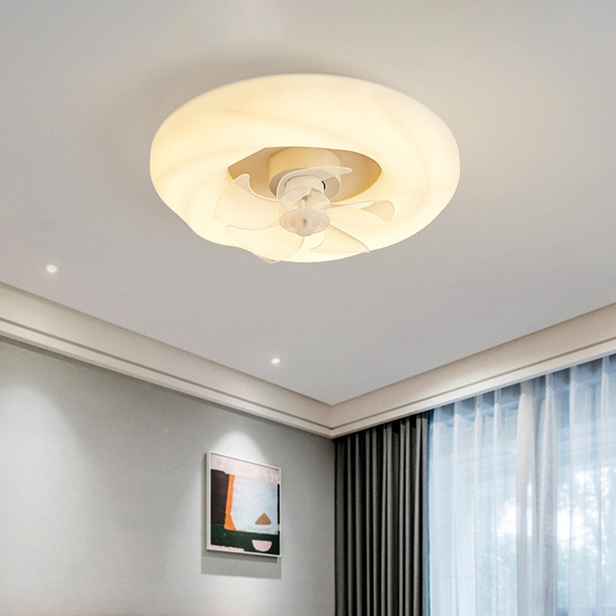 Modern Flush Mount White Cloud Ceiling Fan with Light Image - 13