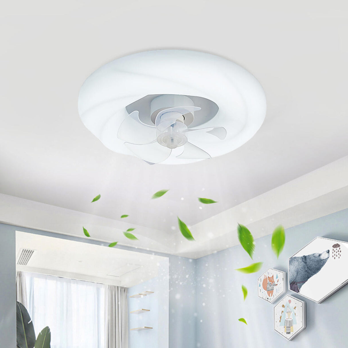 Modern Flush Mount White Cloud Ceiling Fan with Light Image - 14