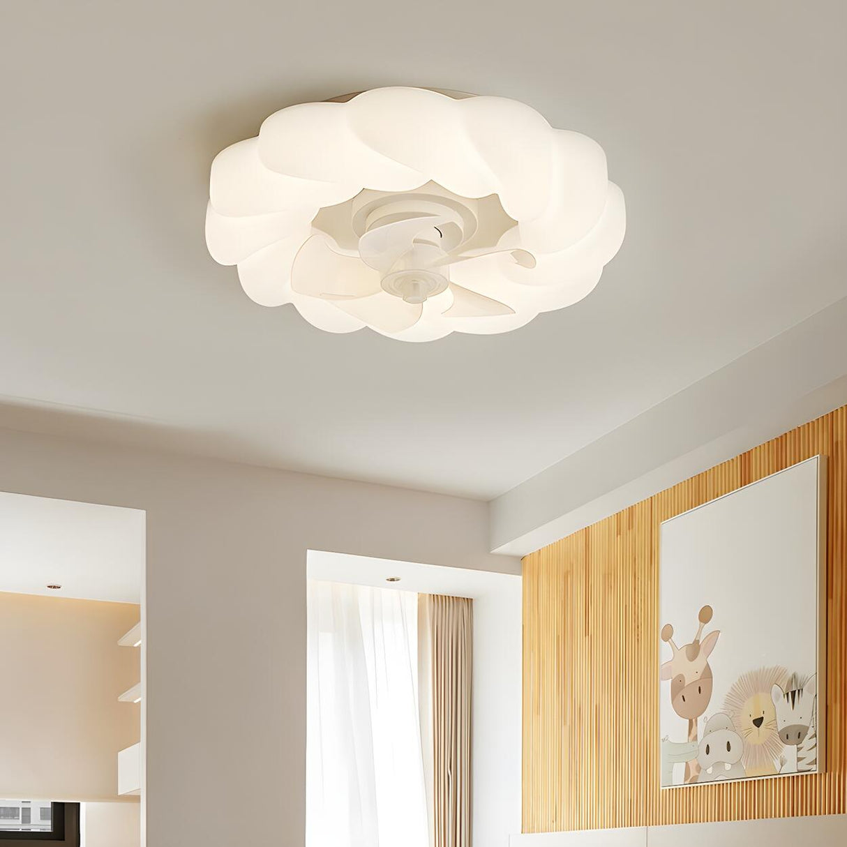 Modern Flush Mount White Cloud Ceiling Fan with Light Image - 3