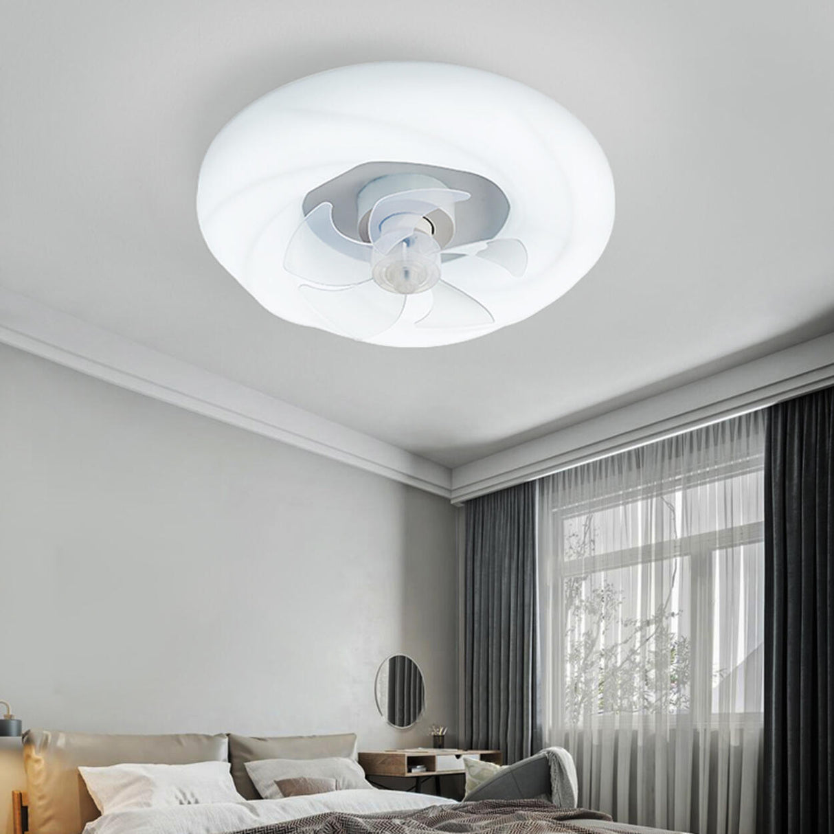 Modern Flush Mount White Cloud Ceiling Fan with Light Image - 4