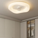 Modern Flush Mount White Round Ceiling Fan with Light Image - 1