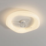 Modern Flush Mount White Round Ceiling Fan with Light Image - 12