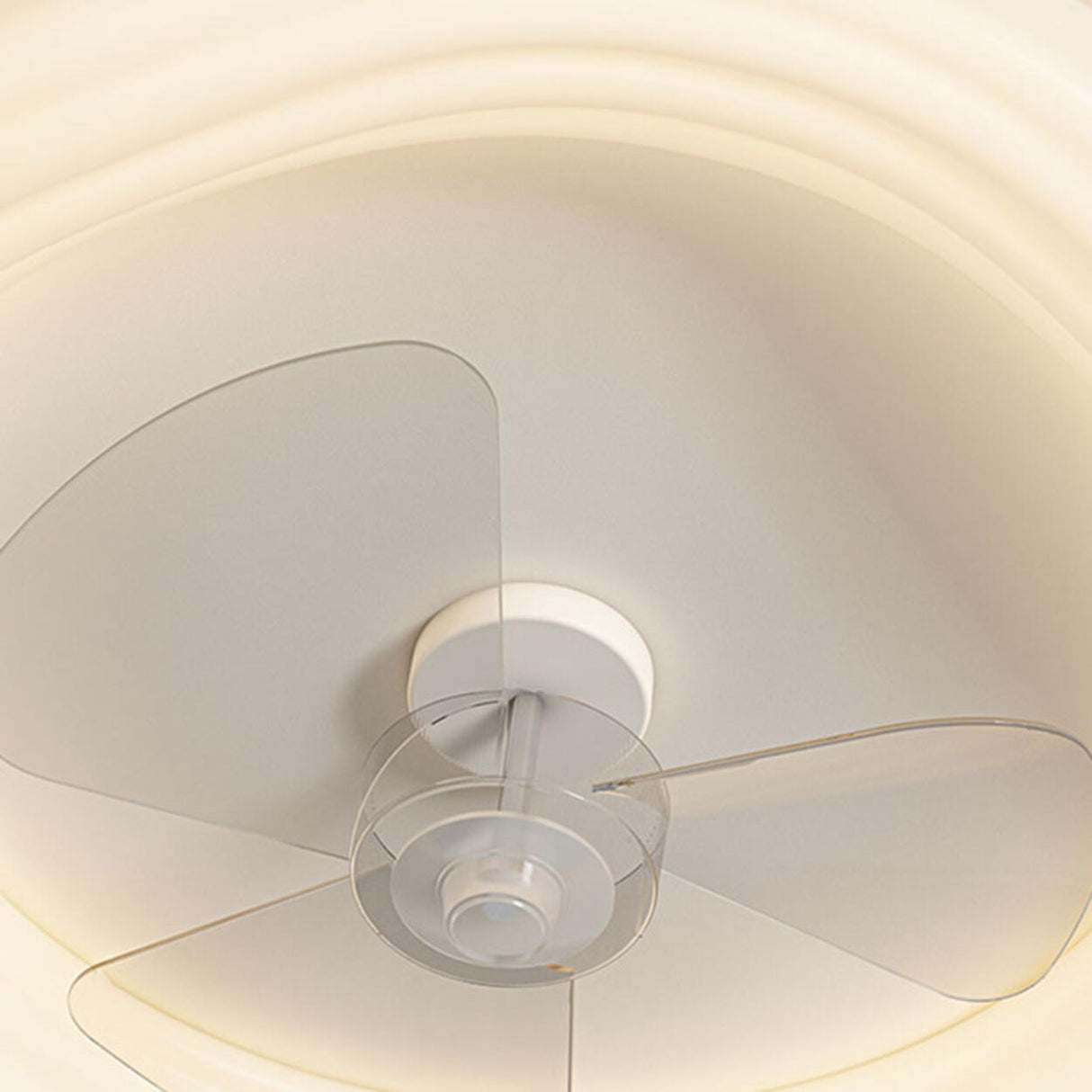 Modern Flush Mount White Round Ceiling Fan with Light Image - 15