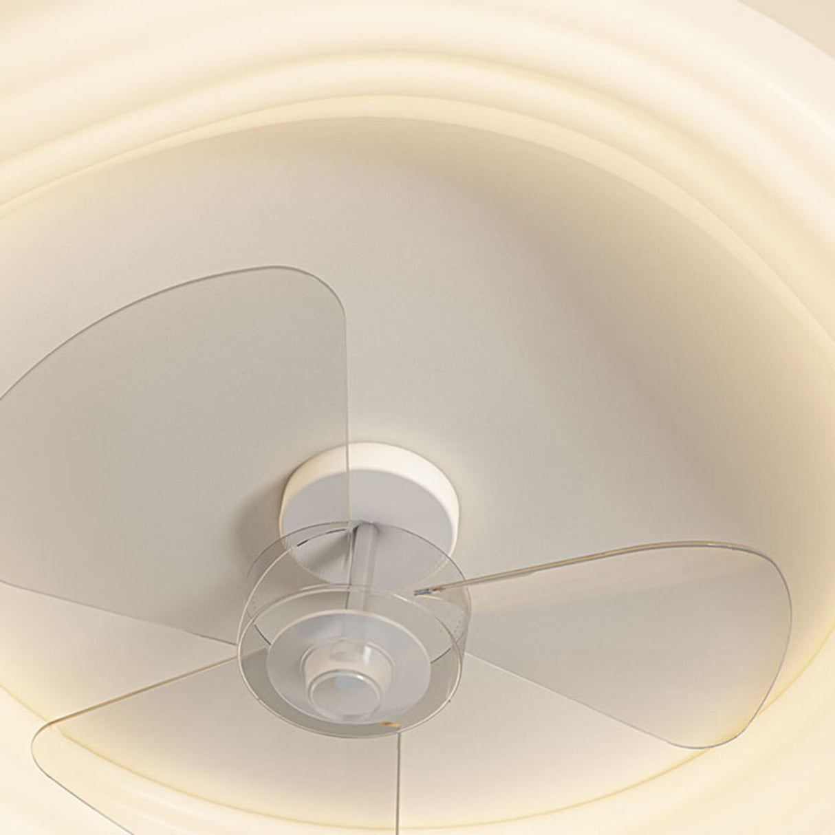 Modern Flush Mount White Round Ceiling Fan with Light Image - 16