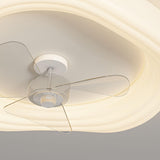 Modern Flush Mount White Round Ceiling Fan with Light Image - 17