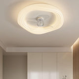 Modern Flush Mount White Round Ceiling Fan with Light Image - 2