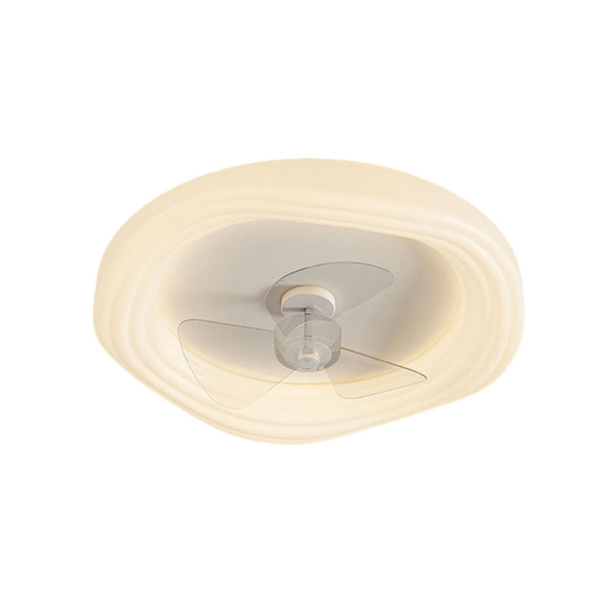 Modern Flush Mount White Round Ceiling Fan with Light Image - 5