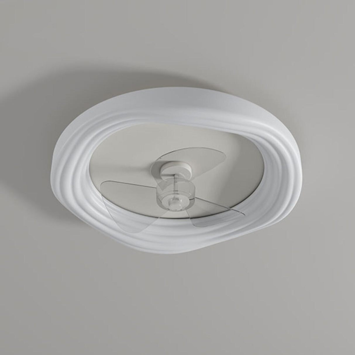 Modern Flush Mount White Round Ceiling Fan with Light Image - 6