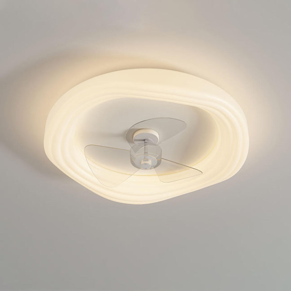 Modern Flush Mount White Round Ceiling Fan with Light Image - 7